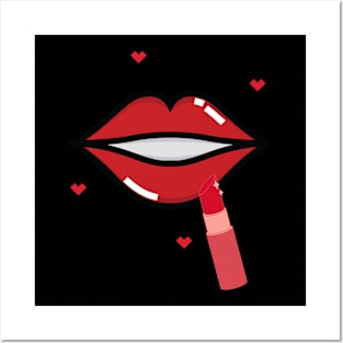 Lollipop red lips. Girly lipstick makeup candy Posters and Art